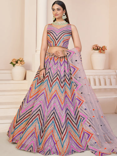 Pink Net Embroidered Semi stitched Lehenga With Unstitched blouse Clothsvilla