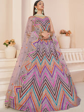 Load image into Gallery viewer, Pink Net Embroidered Semi stitched Lehenga With Unstitched blouse Clothsvilla