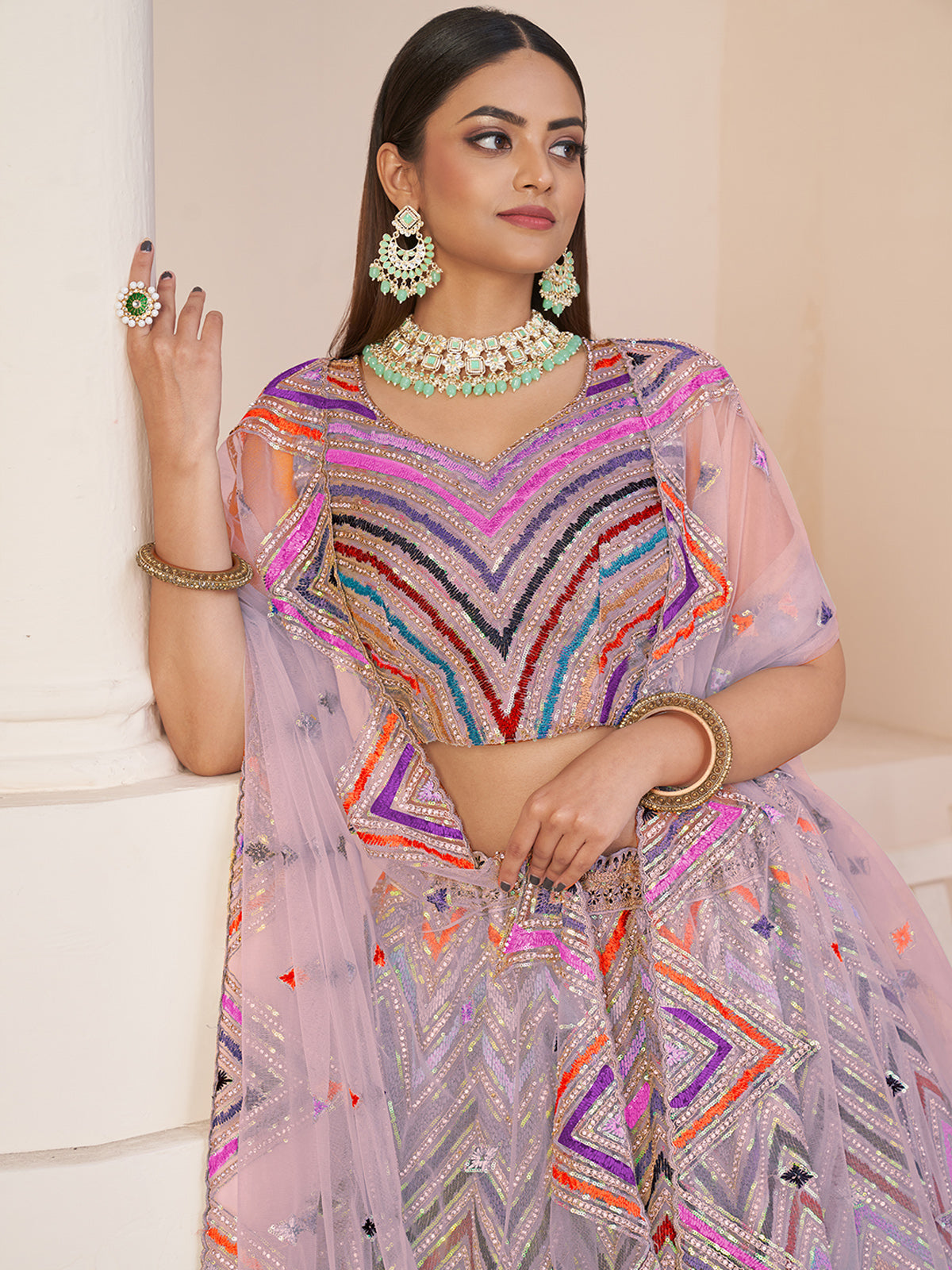 Pink Net Embroidered Semi stitched Lehenga With Unstitched blouse Clothsvilla