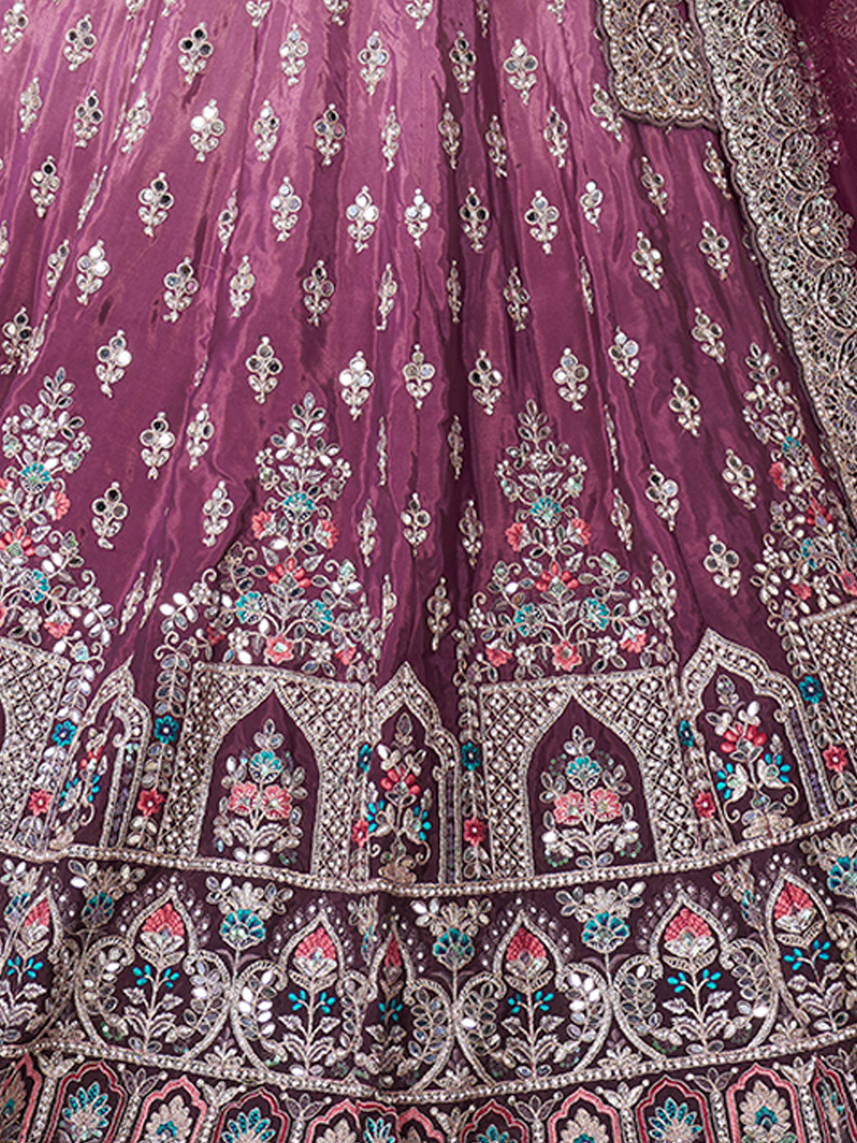 Wine Satin Embellished Semi stitched Lehenga With Unstitched blouse Clothsvilla