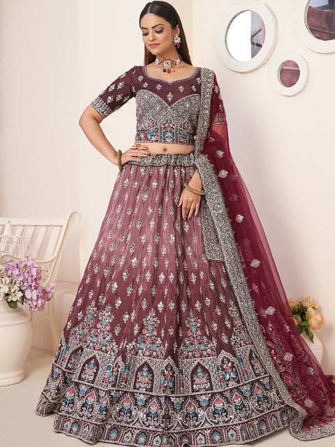Maroon Satin Embellished Semi stitched Lehenga With Unstitched blouse Clothsvilla Main image