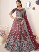 Load image into Gallery viewer, Maroon Satin Embellished Semi stitched Lehenga With Unstitched blouse Clothsvilla