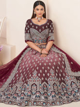 Load image into Gallery viewer, Maroon Satin Embellished Semi stitched Lehenga With Unstitched blouse Clothsvilla