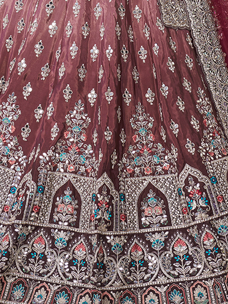 Maroon Satin Embellished Semi stitched Lehenga With Unstitched blouse Clothsvilla