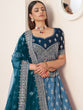 Load image into Gallery viewer, Blue Satin Embellished Semi stitched Lehenga With Unstitched blouse Clothsvilla