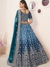 Load image into Gallery viewer, Blue Satin Embellished Semi stitched Lehenga With Unstitched blouse Clothsvilla