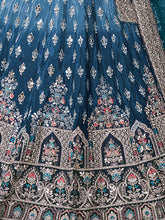 Load image into Gallery viewer, Blue Satin Embellished Semi stitched Lehenga With Unstitched blouse Clothsvilla
