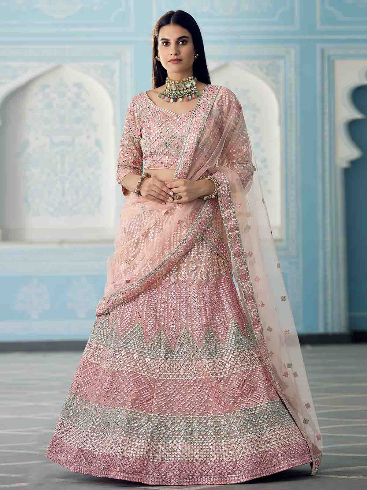 Beautiful Peach Semi Stitched Lehenga With  Unstitched Blouse Clothsvilla