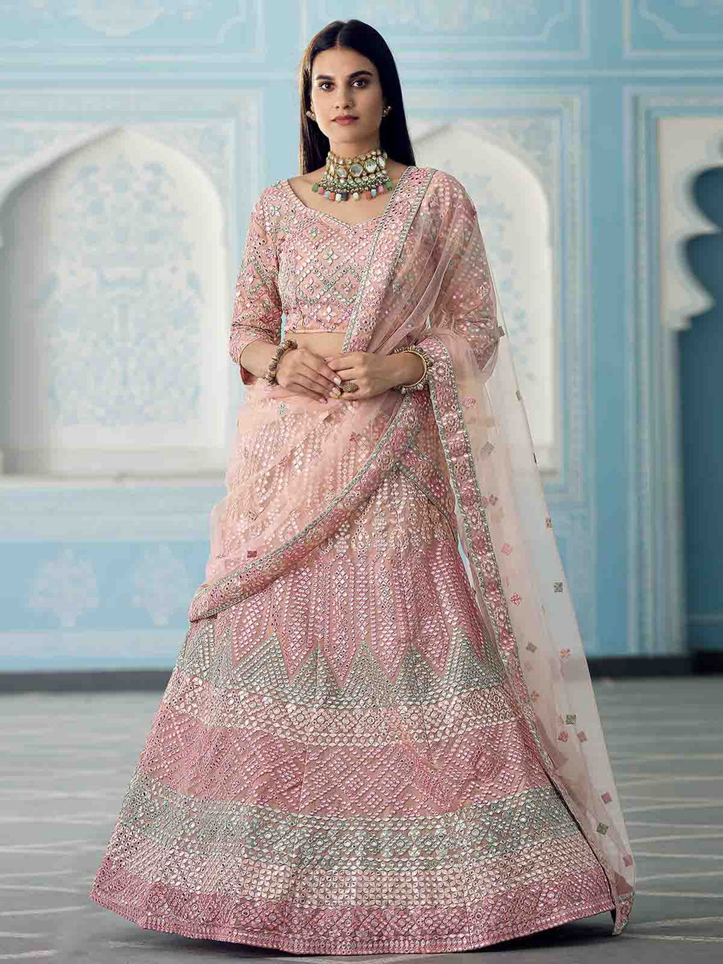 Beautiful Peach Semi Stitched Lehenga With  Unstitched Blouse Clothsvilla