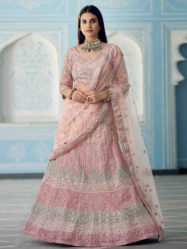 Beautiful Peach Semi Stitched Lehenga With  Unstitched Blouse Clothsvilla