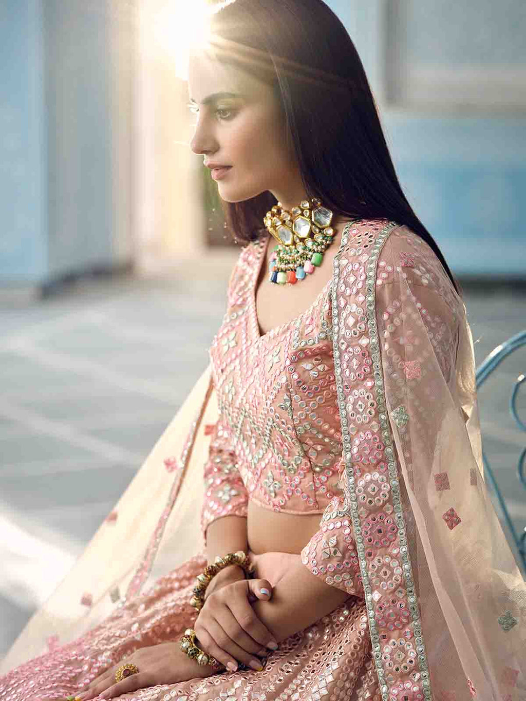 Beautiful Peach Semi Stitched Lehenga With  Unstitched Blouse Clothsvilla