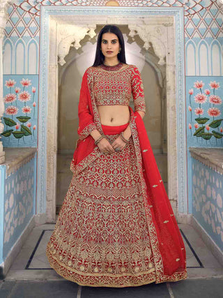 Beautiful Red Semi Stitched Lehenga With  Unstitched Blouse Clothsvilla