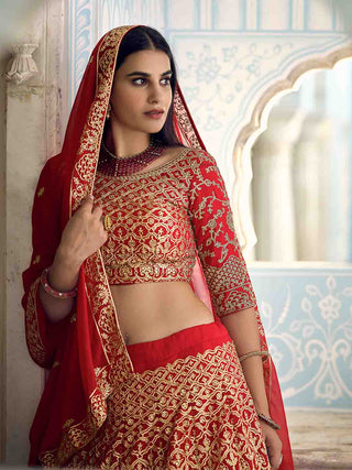 Beautiful Red Semi Stitched Lehenga With  Unstitched Blouse Clothsvilla