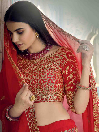 Beautiful Red Semi Stitched Lehenga With  Unstitched Blouse Clothsvilla