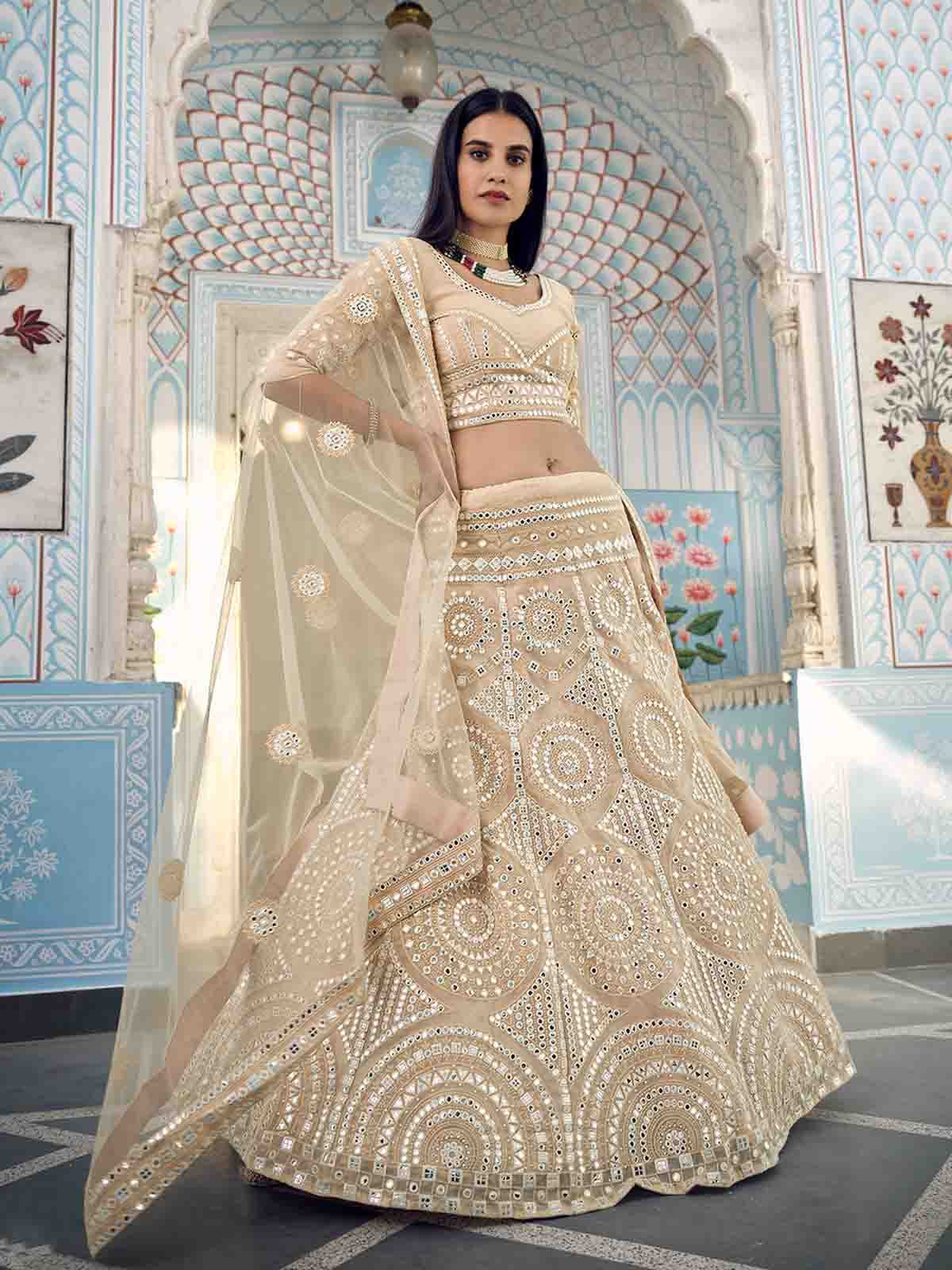 Beige Stunning  Semi Stitched Lehenga With  Unstitched Blouse Clothsvilla