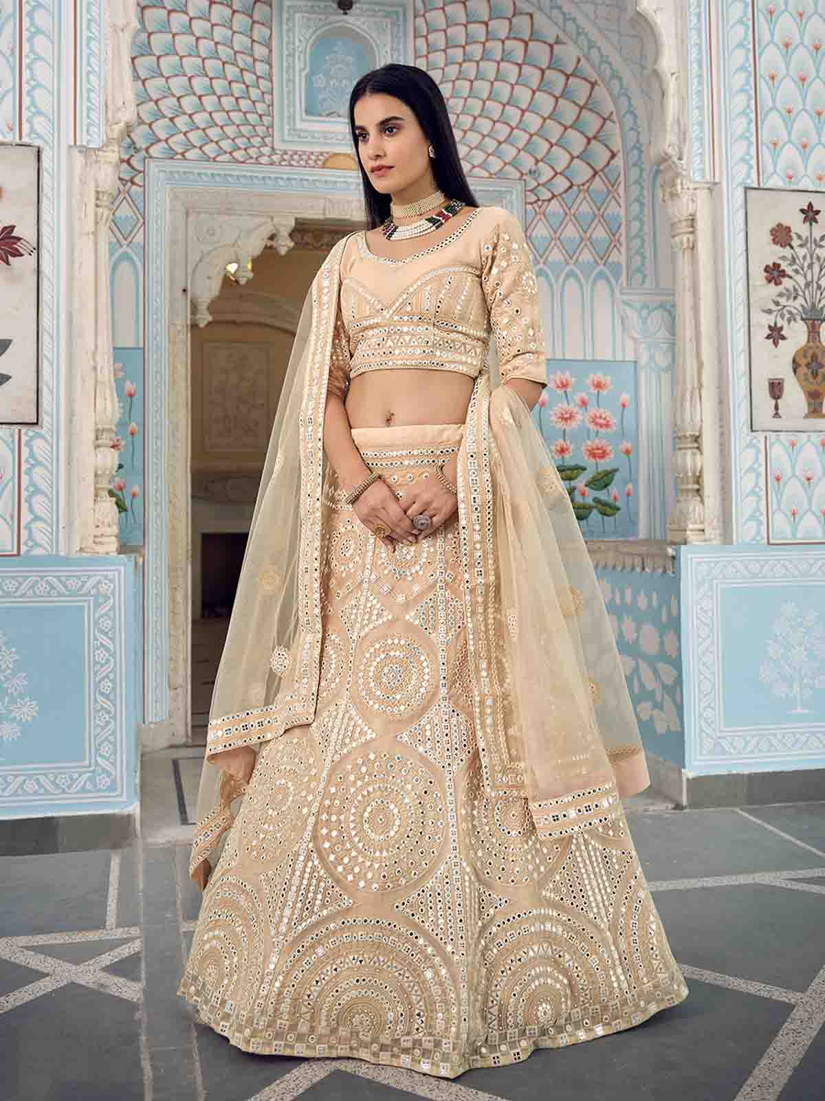 Beige Stunning  Semi Stitched Lehenga With  Unstitched Blouse Clothsvilla