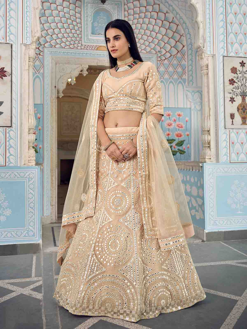 Beige Stunning  Semi Stitched Lehenga With  Unstitched Blouse Clothsvilla