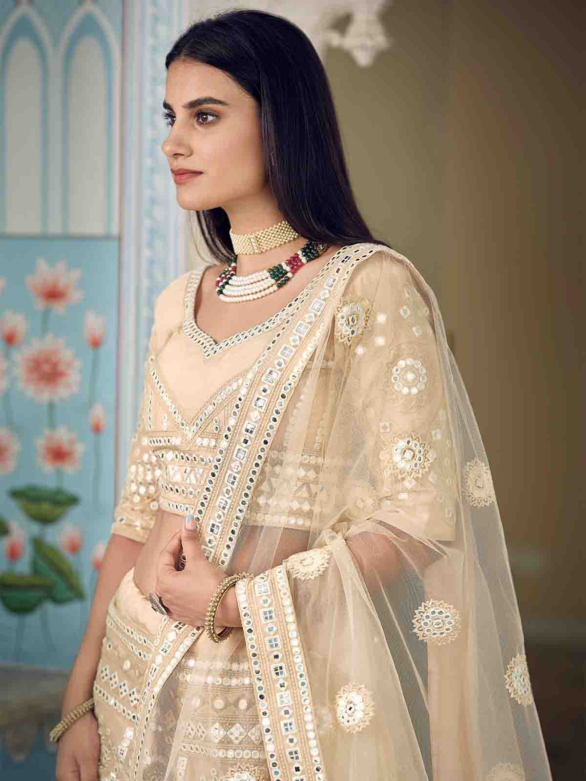 Beige Stunning  Semi Stitched Lehenga With  Unstitched Blouse Clothsvilla