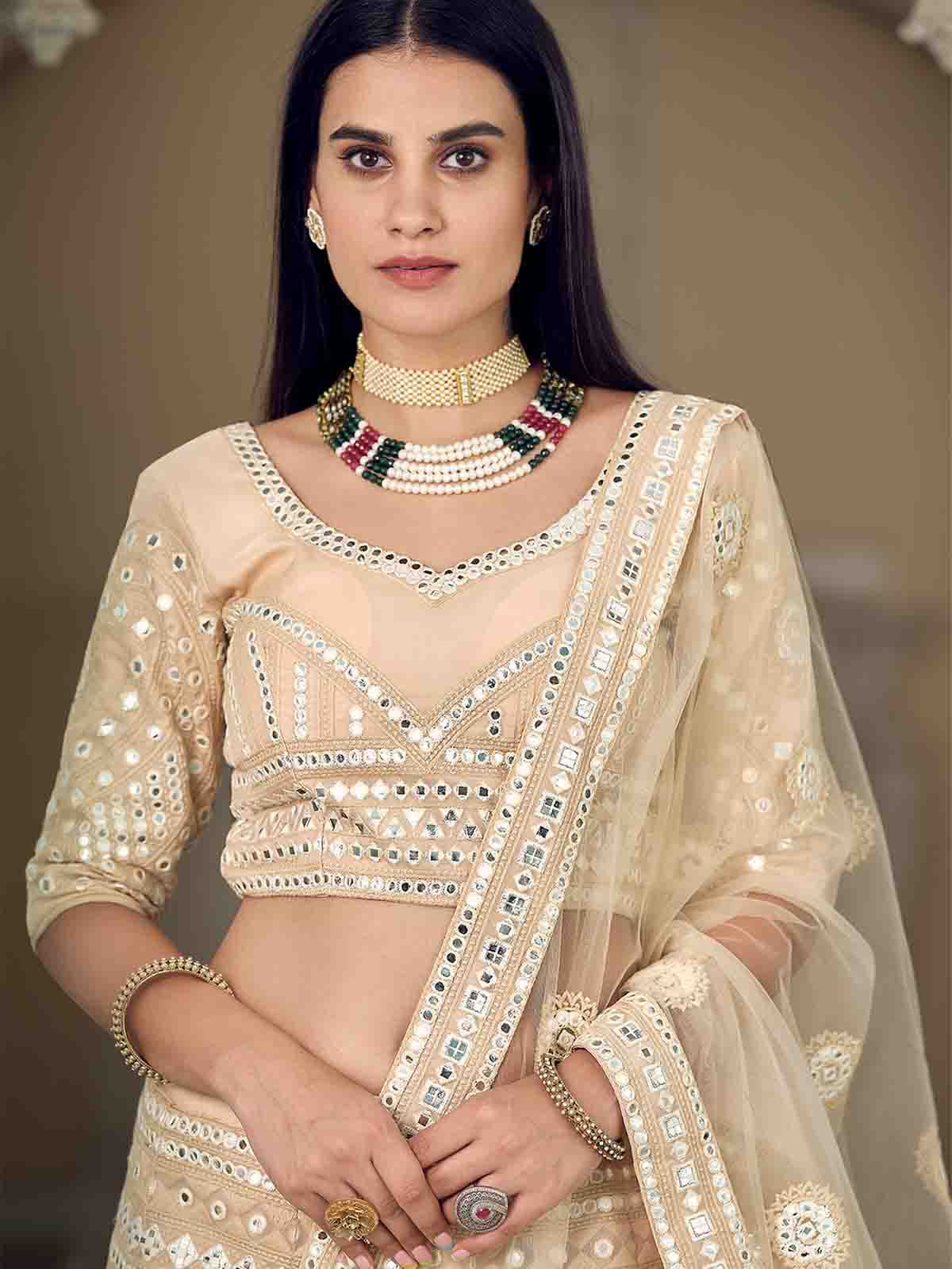 Beige Stunning  Semi Stitched Lehenga With  Unstitched Blouse Clothsvilla