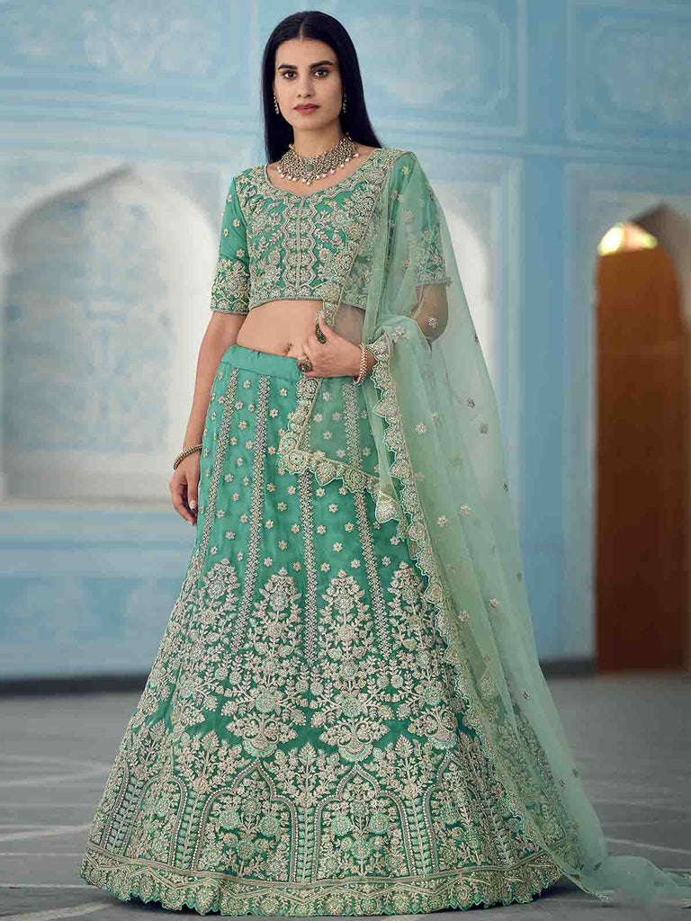 Green Sequins Sassy Semi Stitched Lehenga With  Unstitched Blouse Clothsvilla