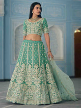 Load image into Gallery viewer, Green Sequins Sassy Semi Stitched Lehenga With  Unstitched Blouse Clothsvilla