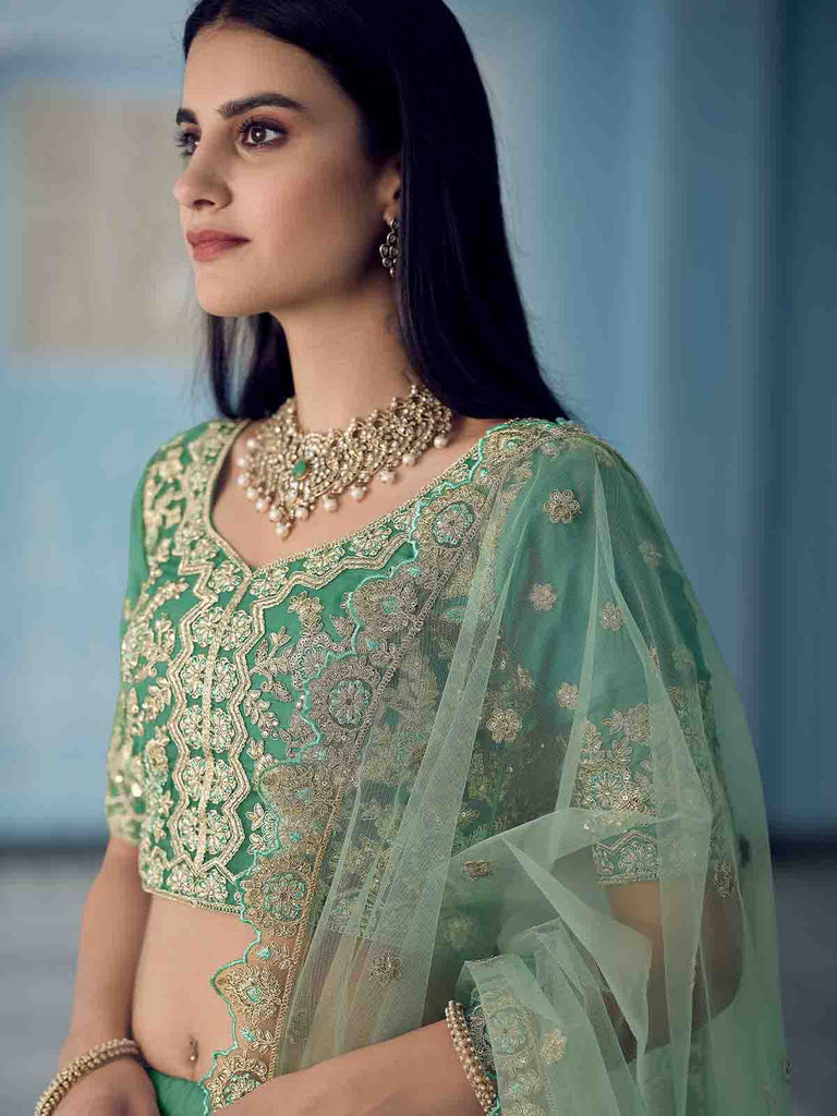 Green Sequins Sassy Semi Stitched Lehenga With  Unstitched Blouse Clothsvilla