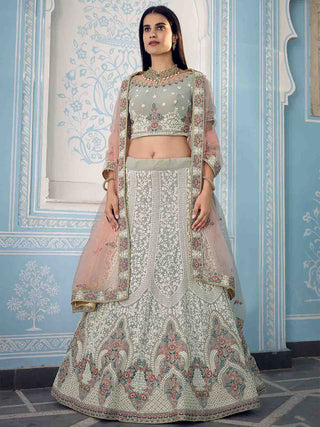Grey Designer Semi Stitched Lehenga With  Unstitched Blouse Clothsvilla