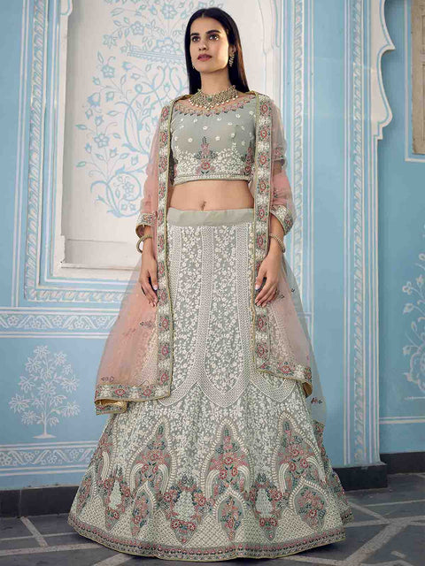 Grey Designer Semi Stitched Lehenga With  Unstitched Blouse Clothsvilla Main image