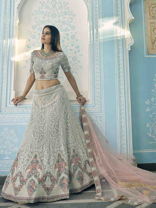 Grey Designer Semi Stitched Lehenga With  Unstitched Blouse Clothsvilla