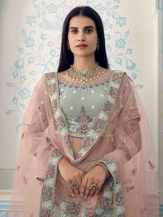 Grey Designer Semi Stitched Lehenga With  Unstitched Blouse Clothsvilla