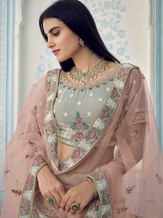 Grey Designer Semi Stitched Lehenga With  Unstitched Blouse Clothsvilla