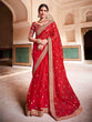 Load image into Gallery viewer, Red Organza Embroidered Saree With Unstitched Blouse Clothsvilla