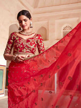 Load image into Gallery viewer, Red Organza Embroidered Saree With Unstitched Blouse Clothsvilla