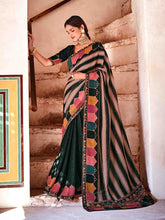 Load image into Gallery viewer, Dark Green Georgette Embroidered Saree With Unstitched Blouse Clothsvilla