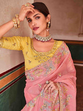 Load image into Gallery viewer, Pink Organza Embroidered Saree With Unstitched Blouse Clothsvilla