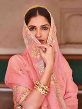 Load image into Gallery viewer, Pink Organza Embroidered Saree With Unstitched Blouse Clothsvilla