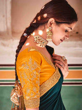 Load image into Gallery viewer, Teal Crepe Silk Embroidered Saree With Unstitched Blouse Clothsvilla
