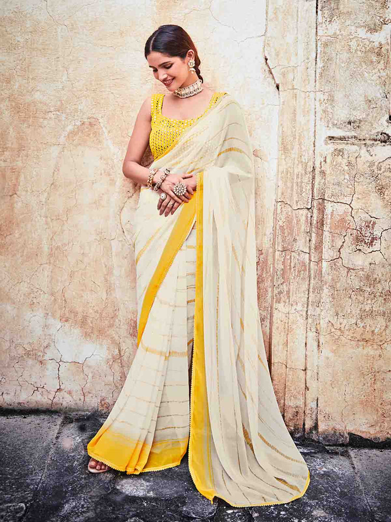 party wear saree in yellow colour