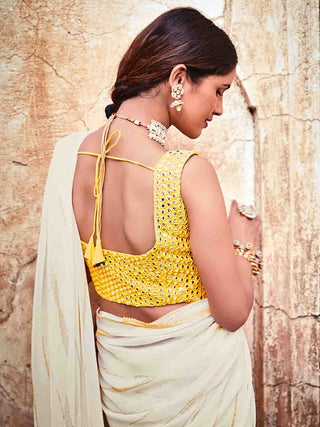 White Georgette Embroidered Saree With Unstitched Blouse Clothsvilla