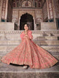 Load image into Gallery viewer, Pretty  Peach Soft Net Semi Stitched Lehenga With  Unstitched Blouse Clothsvilla