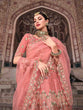 Load image into Gallery viewer, Pretty  Peach Soft Net Semi Stitched Lehenga With  Unstitched Blouse Clothsvilla