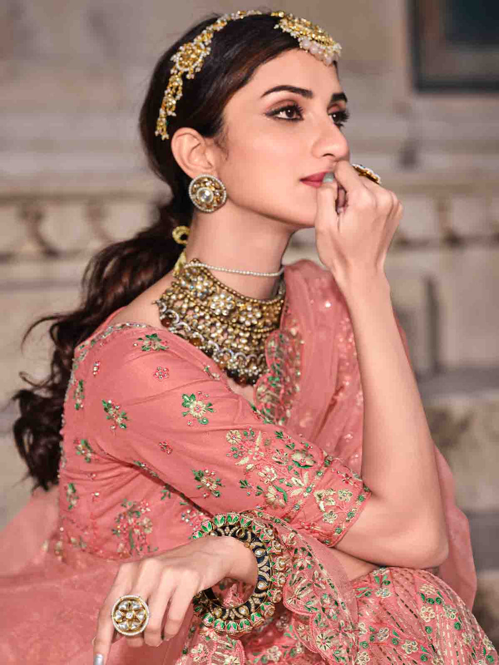 Pretty  Peach Soft Net Semi Stitched Lehenga With  Unstitched Blouse Clothsvilla