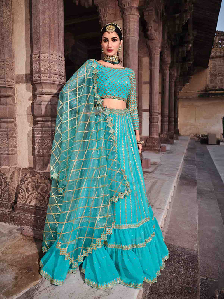 Blue Sequins Sassy Semi Stitched Lehenga With  Unstitched Blouse Clothsvilla
