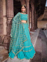 Load image into Gallery viewer, Blue Sequins Sassy Semi Stitched Lehenga With  Unstitched Blouse Clothsvilla