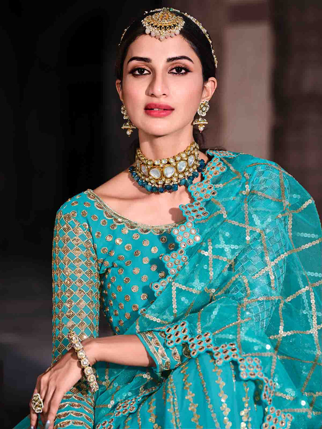 Blue Sequins Sassy Semi Stitched Lehenga With  Unstitched Blouse Clothsvilla