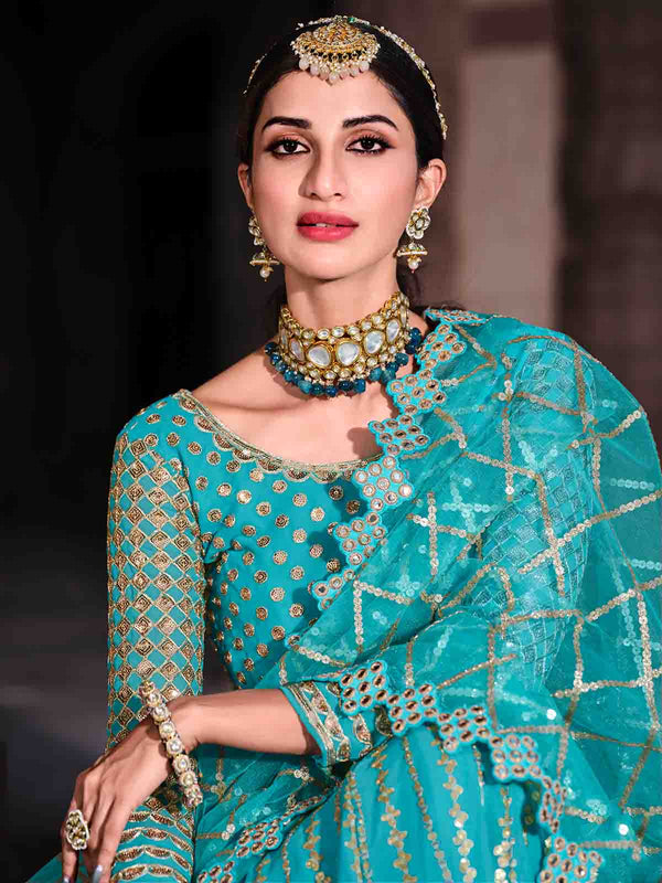 Blue Sequins Sassy Semi Stitched Lehenga With  Unstitched Blouse Clothsvilla