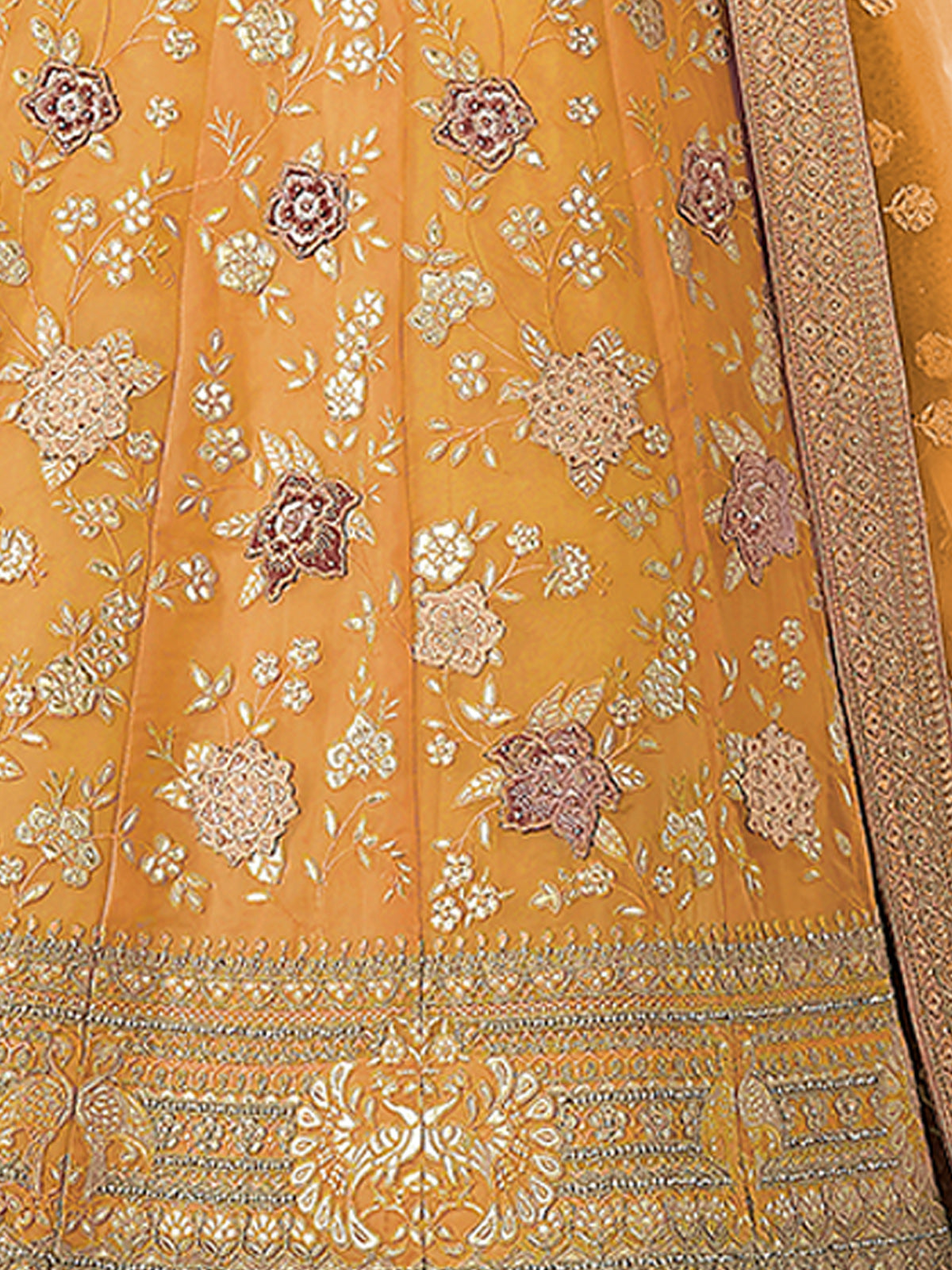 Yellow Embroidered Organza Semi Stitched Lehenga With Unstitched Blouse Clothsvilla