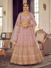 Load image into Gallery viewer, Pink Organza Semi Stitched Lehenga With Unstitched Blouse Clothsvilla