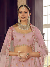 Load image into Gallery viewer, Pink Organza Semi Stitched Lehenga With Unstitched Blouse Clothsvilla