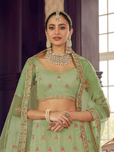 Load image into Gallery viewer, Green Organza Semi Stitched Lehenga With Unstitched Blouse Clothsvilla